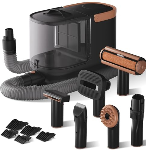 Fudajo Set per toelettatura di animali domestici 6 in 1, aspira peli per cani e gatti, tosatrice per cani, con accessori per la cura del pelo, colore nero