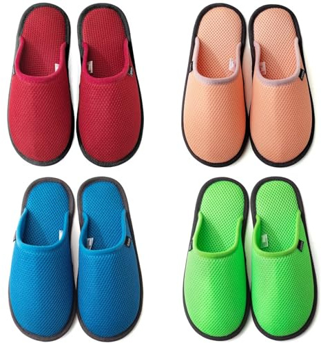 GURGER Gästehausschuhe Set Atmungsaktiv Rutschfest Waschbar Gästepantoffeln Hochwertige Besucher Hausschuhe Set für Gäste, 4er Set