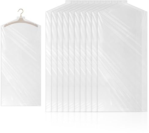 Confezione da 10 Sacchetti Porta Abiti Trasparenti, Custodie Copri Vestiti Appesi in Plastica Buste per Indumenti da Armadio Antipolvere Copertura per Giacche Camicie Cappotti Tintoria (60x150 cm)