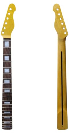 WUQIMUSC Manico di ricambio per chitarra elettrica, 21 tasti, 648 mm, in acero con tastiera in palissandro, verniciato giallo, intarsi quadrati, bordi rilegati (truss rod superiore regolabile)