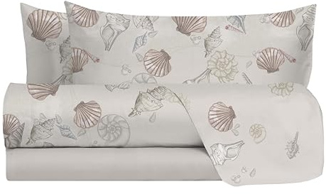 hermet Set Lenzuola Letto Matrimoniale In 100% Cotone Fantasia, Completo Letto 2 Piazze, Lenzuolo da Sopra + Lenzuolo con Angoli +2 Federe, Noemi Sabbia