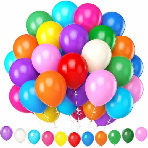 Zivacate 110 st Regnbågsballonger, 12 Tums Färgglada Heliumballonger | Latexpartyballonger för Födelsedagsdekorationer för Barn, Examen, Babyshower, Bröllop