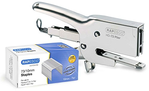 Rapesco 1305 Hochleistungs-Heftzange HD-73 und 2000 Heftklammern des Typs 73/10 mm, 70 Blatt Kapazität, Chrom