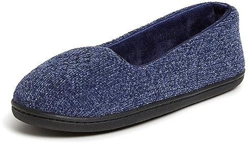 Dearfoams Women's Rebecca Lightweight Cozy Memory Foam Closed Back Slipper With Wide Widths, Peacoat Chenille, 7-8