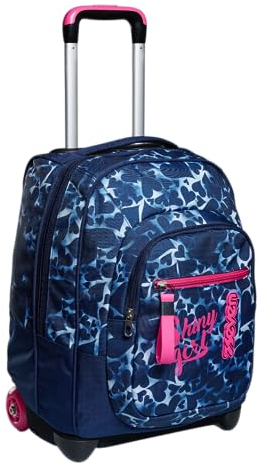 Seven Trolley, 2 in 1, Schulranzen mit Rollen, Rucksack mit Trolleyfunktion für Kinder, ab 1. Klasse, für Schule, Reisen, Mädchen&Jungen, blau/pink, Dyed Hearts