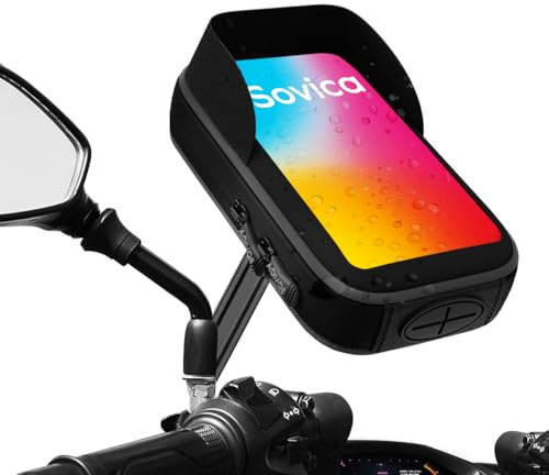 Sovica Support Telephone Moto Scooter Etanche Etui de Protection Visiere antireflet valable pour Les Telephones Portables jusqu'a 7 Fixation de retroviseur incassable Support téléphone Moto