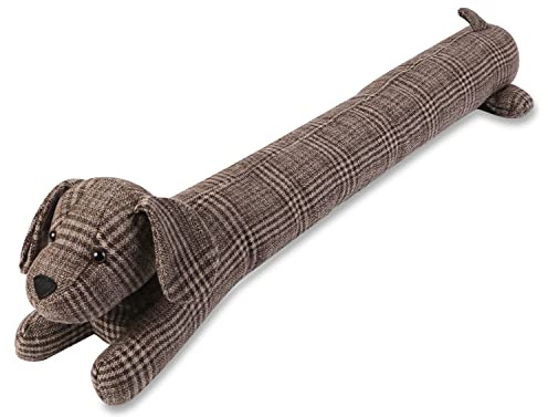 SANFERGE Hund under dörren dragpropp kraftig, 3 pund 83 cm dekorativt tyg dörrblockerare, djurväderskalning ljudisolerad bottentätning, spara energistoppningsskydd, brun pläd