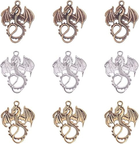 KOMUNJ 36 stycken 3 färger tibetansk legering djur drake charm hänge pärlor charm för gör-det-själv halsband armband göra