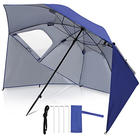 Herrselsam Sonnenschirm Strandmuschel | Robuster 2IN1 Schirm für Strand Garten | Sonnencreme Wasserdichter UV-Schutz | faltbar multifunktional | Blau