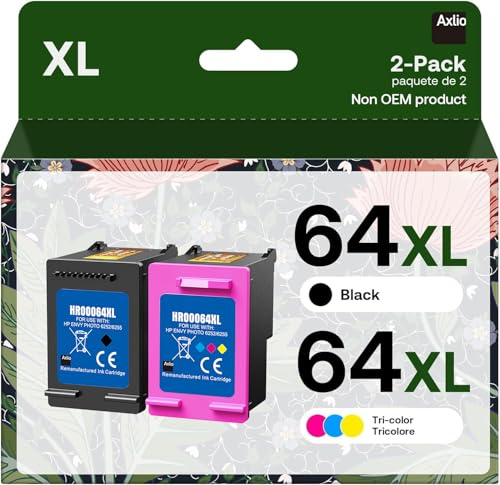 64XL Ink Cartridge Combo Pack Replacement for 64XL Ink Remanufactured Black and Color Combo Pack for Envy Photo 7858 7855 7120 7155 7158 7164 6255 6252 6232 Envy Inspire 7950e Tango Printer (2-Pack)