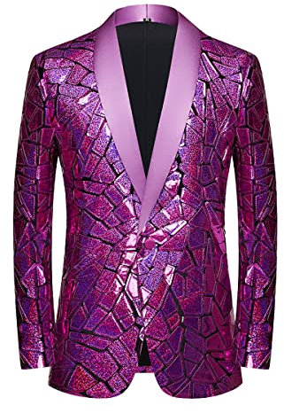 CARFFIV Haz una declaración audaz con Nuestro Blazer de Lentejuelas para Hombre, Bodas y Fiestas, Morado (, XXXL