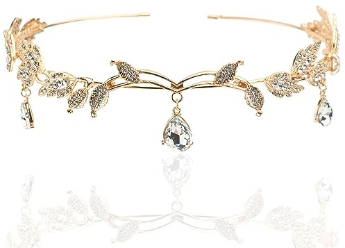 Larfraecy Goddess Tiara Elf Princess Crown Tiara for Women Girls Crystal Rhinestone Wedding Head Band Forehead Headpiece for Bride Bridesmaid Princess Crown Headband Tiara for Wedding