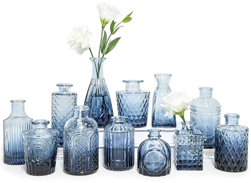 SUPMIND Set di 12 piccoli vasi di fiori blu per centrotavola, mini vaso vintage per matrimoni, casa, decorazione da tavolo