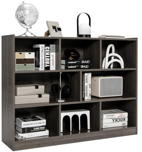 GOPLUS Bücherregal mit 8 Fächern, 3-stufiges Würfelregal, Standregal, Aufbewahrungsregal für Wohnzimmer, Kinderzimmer, 122 x 32 x 93 cm (Eichengrau)