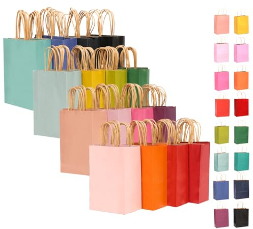 Gcardist 32 bolsas de papel kraft grandes con asas, 33 x 26 x 13 cm, bolsas de regalo, para personas mayores, uso múltiple (13 x 10 x 5 pulgadas, tamaño grande)