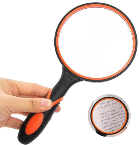 Magnifying Glass, 10X Handheld Reading Magnifier with Non-Slip Soft Rubber Handle Shatterproof Magnifying Mirror for seniors to Read Check Explore