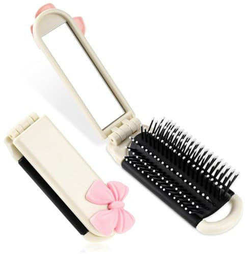 FENQURO Spazzola per capelli da viaggio con specchio, pieghevole, tascabile, mini spazzola da viaggio per massaggi, spazzola compatta per capelli, strumento per lo styling dei capelli, per palestra
