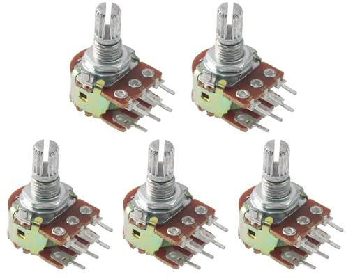 Yetaida 5Pcs WH148 Potentiometer 1K Ohm Variable Resistors 6-Pin 15mm Shaft Dual Linear Potentiometers for Audio Volume Control, Light Dimming, Motor Speed Regulation & DIY Electronics Projects