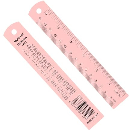 PATIKIL 15 cm/6 tum metalllinjal, 2-pack aluminiumlegering linjaler med centimeter, millimeter, tum och konverteringstabell rak kant linjal för skrivmaskinistutarbetning, rosa