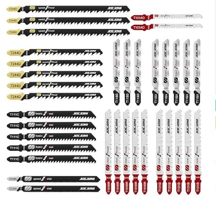 Lot de 35 lames de scie sauteuse professionnelle avec tige en T, tige à came, tige en T, avec mallette de rangement pour panneaux de particules, bois contreplaqué, plastique et métal