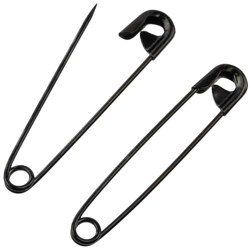 AERZETIX - Lot de 12 Épingles de sûreté à nourrice Classiques 50 mm - en métal - Couleur Noir - pour Textiles travaux de Couture créations Bijoux
