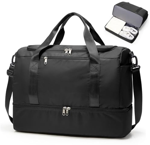 Resväska Duffelväska dam 45x36x20 Easyjet Handbagageväska Sportväska Weekendväska Badväska Vattentät resväska Duffelväska Fitnessväska Träningsväska Sjukhusväska med skofack,D02-Svart