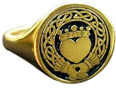 LKBEADS Claddagh-ring i 925 sterlingsilver | Guldpläterad ring | Sigillring i rund form, 15 x 15 mm | Bandstorlek US 5–12,5 avelaibal | LKDR_0732