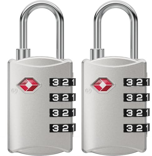 NOVLOCK TSA-godkänt bagagelås med 4-siffrig kod – kompatibelt för USA-resor – reselås för resväskor, ryggsäckar och handbagage – 2-pack, silver