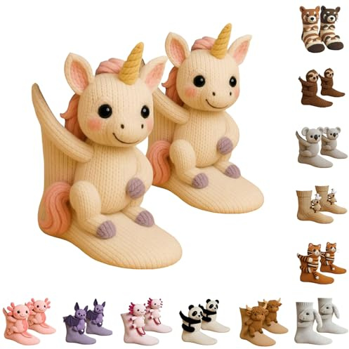 Calcetines de punto 3D con animales, calcetines de animales, calcetines de animales de ganchillo a mano, algodón de doble capa, calcetines cálidos de invierno, calcetines de peluche para mujer