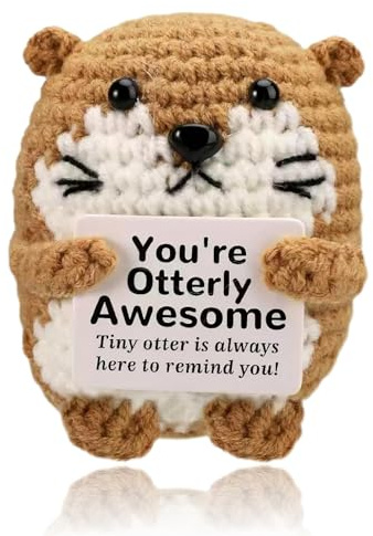 Divertida nutria marina positiva, nutria de apoyo emocional, mini peluches de nutria de ganchillo, dulce peluche animante, pequeña muñeca positiva, regalos de cumpleaños para amigos y colegas