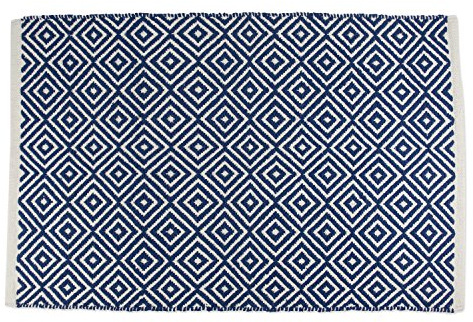 DII Woven Cotton Throw Rug, Area Rugs for Kitchen, Bedroom, Bathroom or Entry Way, Small Rug, 2x3, Diamond Nautical Blue