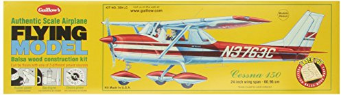 GUILLOW's Cessna 150 309 Powered Balsa Flying Model Kit by Guillows | Construido para vuelo o visualización estática. Incluye motor de potencia de goma, calcomanías, ruedas de plástico y piezas