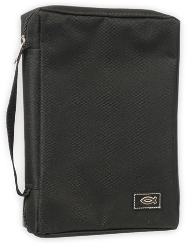 Poly-Canvas Bible/Book Cover w/Fish Applique (Large, Black) by Christian Art Gifts