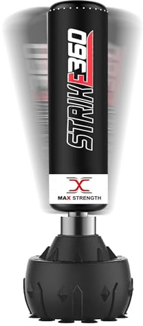 MAXSTRENGTH Free Standing Punch Bag 5.5/6FT Heavy Duty Boxing & Kickboxing Pedestal Base Training Bag 360° Strike Target MMA Martial Arts for Men and Women (Black/white 6FT)