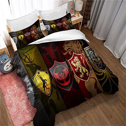 EU-VV Bedding Set 3 Pieces Game of Thrones Reversible Bed Linen 120g Microfiber Bed Duvet Cover Elegant Duvet Cover with Zipper and Pillow Cases (Double(200x200cm),Picture 02)