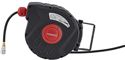 Arebos Druckluftschlauch Aufroller | Automatik Schlauch Aufroller | Wandhalterung | 1/4 Zoll Schnellkupplung | UV-beständig | 180° Schwenkbar | inkl. Montagehalter | 10 m