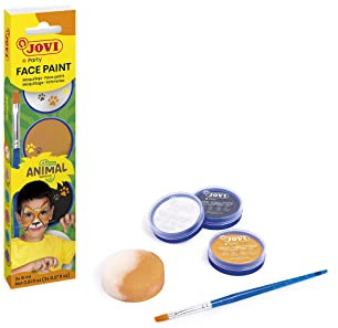 Jovi - Maquillaje Infantil Animals, Estuche 3 Botes de 8ml, Maquillaje en Crema, Colores Blanco, Naranja y Negro, Incluye Esponja y Pincel Plano (174AN)