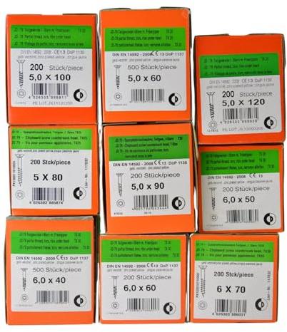 Dresselhaus Spanplattenschrauben Torx 3x35 mm 1000 Stück – TX10 – JD79 Holzschrauben mit ETA Zulassung – Teilgewinde Senkkopf Fräsrippen – verzinkt