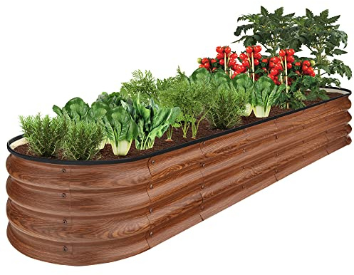 Best Choice Products 8x2x1ft Outdoor Metal Raised Garden Bed, Oval Deep Root Planter Box for Vegetables, Flowers, Herbs, and Succulents w/ 108 Gallon Capacity - Wood Grain