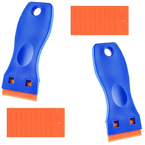 2 Pezzi Raschietto in Plastica, Raschietto per Vetro con 20 Lame di Rasoio, Razor Blade Spatola per Rimozione della Colla in Vinile, Rimuovere Decalcomanie