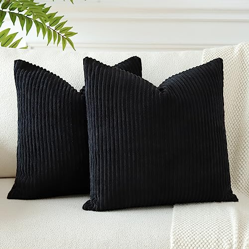JOTOM 2er Set Cord Kissenbezüge Kissenhülle Dekorative Zierkissen Sofakissen Couchkissen Dekokissen Kissenbezug Deko Kissenhülle für Sofa Wohnzimmer 45x45cm Schwarz