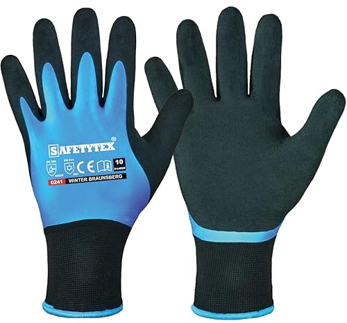 Safetytex Winter Arbeitshandschuhe - Wasserdicht gefüttert - Kälteschutz bis max. -30 °C - Doppelte Beschichtung Thermo Latex - Premium-Qualität (Gr.10, 1 Paar)