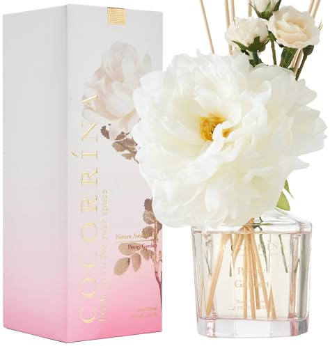 COCORRÍNA Reed Diffuser - Peony Garden 8.5oz Flower Reed Diffuser Set with 8 Sticks, Home Fragrance Reed Diffuser for Home Bedroom Office Bathroom Shelf Decor (Master Collection)