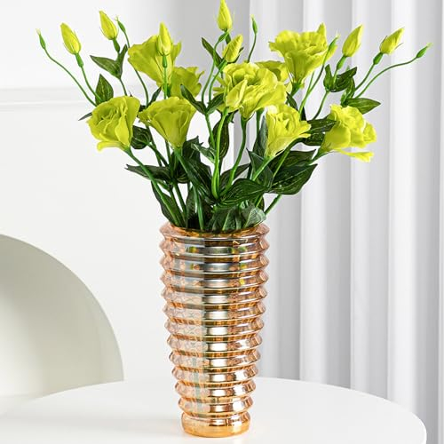23cm Kristallglas Vase, Dicke klare Glas Blume Vase, große dekorative Vasen Blumenarrangement Hydroponic Ornament für Home Esstisch, Geschenk für Hochzeit, Housewarming Party (Zylindrisch-Amber)