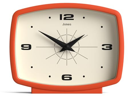 JONES CLOCKS® Film Schreibtischuhr | Rechteckiges retrodesign | Orange | Midcentury Stil mit modernem Finish ideal für Regal, Tisch, kaminsims oder nachttisch