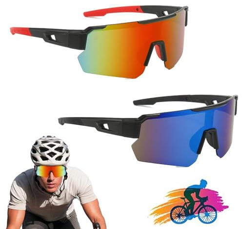 xlwen 2 Stück Sportbrille Polarisiert,Radsportbrillen, Fahrradbrille,Schnelle brille für Herren Damen,Sport Sonnenbrille,UV400 Klar Laufbrille für MTB Rennrad Fahrrad Ski Rave