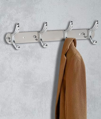 IPEA Appendiabiti da Parete in Metallo con 4 Ganci - Design Elegante - Appendi Abiti da Muro per Casa, Camera, Cucina, Salotto, Negozio - Appendino per Giacche, Cappotti, Cappelli - Metallico