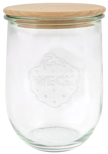Weck Gläser Tulpenform #745 (6 Stück, Inhalt 1000 ml, Vorratsglas mit Holzdeckel + Silikondichtung, Aufbewahrungsglas für Nudeln/Gewürze/Müsli) 79198, Klar