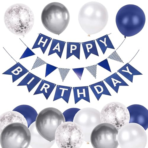 Navy Blue Happy Birthday Banner, Balloons, Ribbons & Banners for Decoration - Birthday Party Supplies