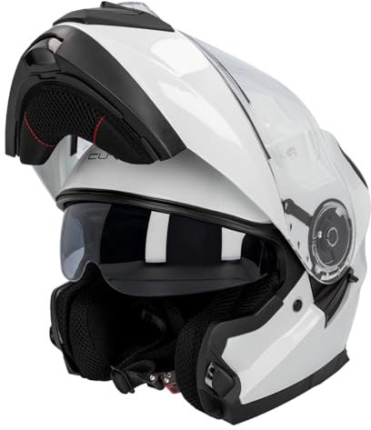 Casco Moto Modulabile Curve Krypton Bianco brillante, Materiale ABS, Visiera Solare Fumè, Chiusura Micrometrica, Adulti, Uomo e Donna, ECE 22.06 (M)